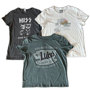 3 Kids Shirt Bundle Rock Band KISS Gilmore Girls Island Vibes Reef Surf Shirts